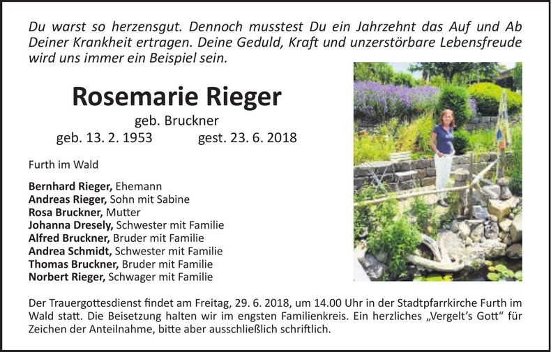 Traueranzeige Rosemarie Rieger