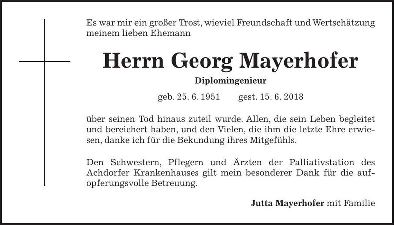 Traueranzeige Georg Mayerhofer