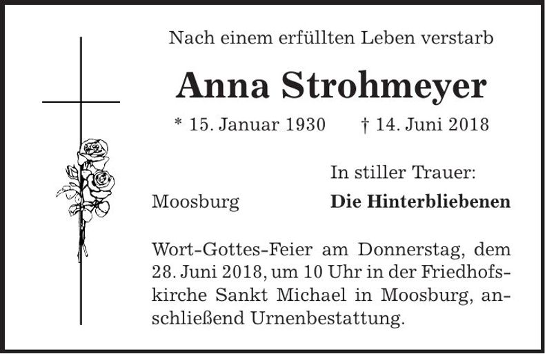 Traueranzeige Anna Strohmeyer
