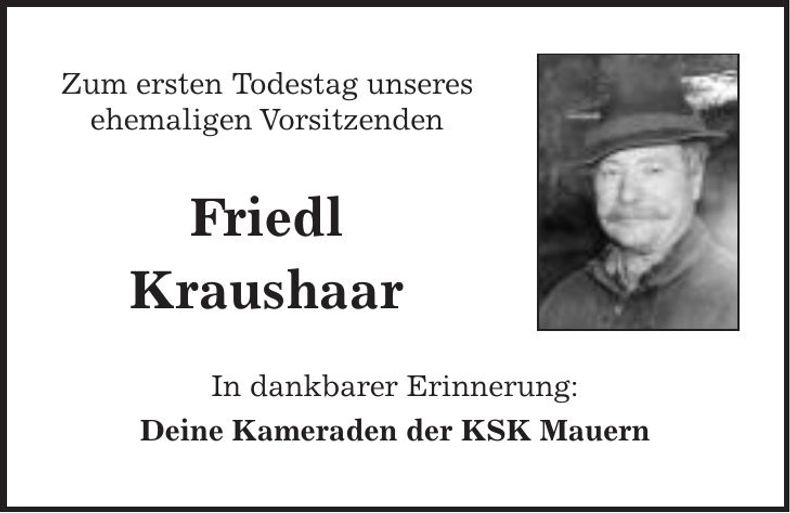 Traueranzeige Friedl Kraushaar
