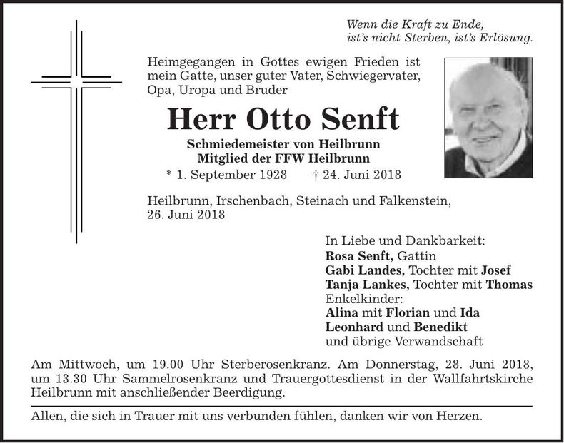 Traueranzeige Otto Senft