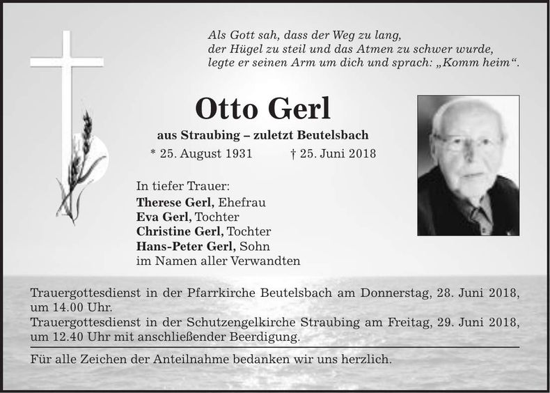 Traueranzeige Otto Gerl