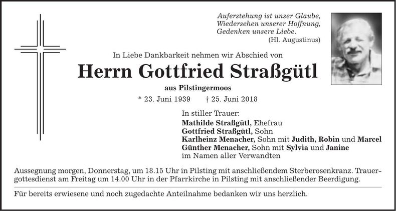 Traueranzeige Gottfried Straßgütl