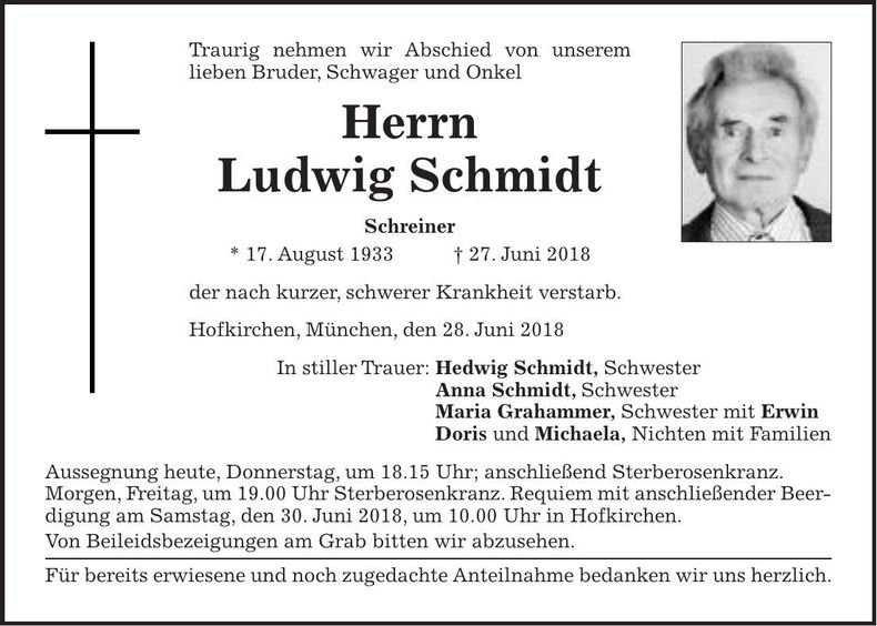 Traueranzeige Ludwig Schmidt