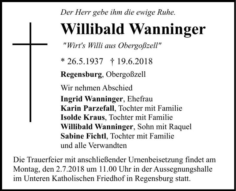 Traueranzeige Willibald Wanninger