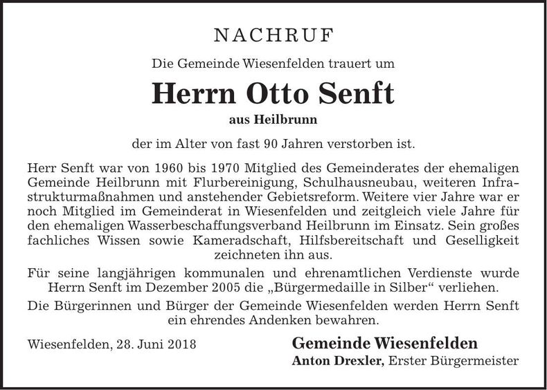 Traueranzeige Otto Senft