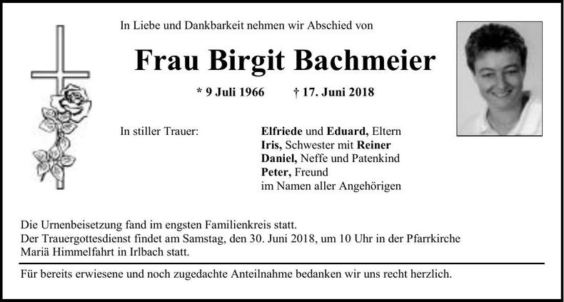 Traueranzeige Birgit Bachmeier