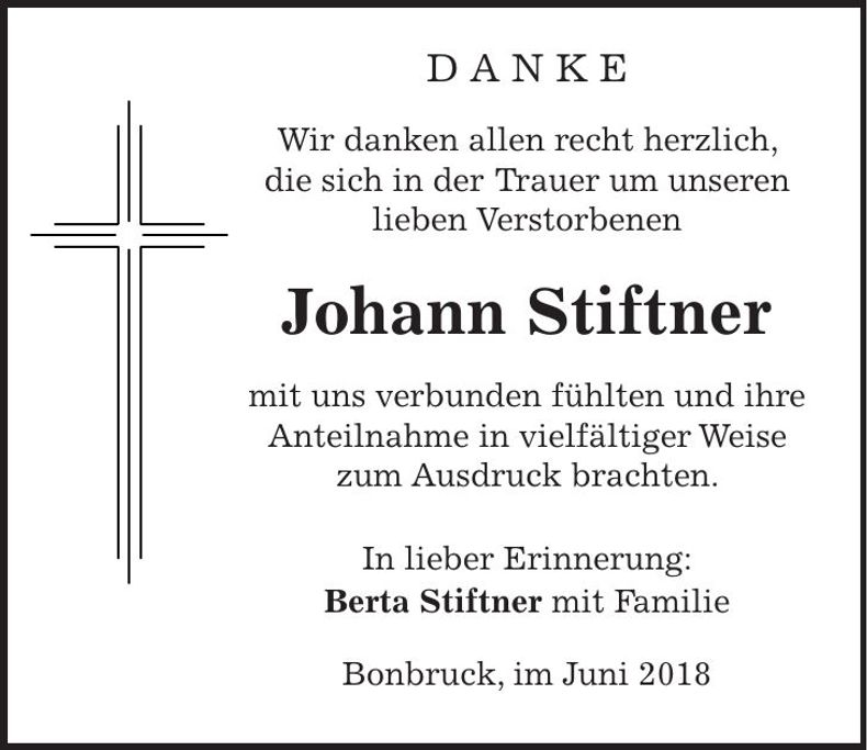 Traueranzeige Johann Stiftner