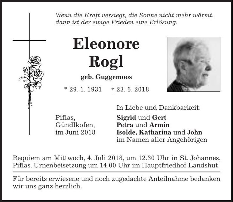 Traueranzeige Eleonore Rogl
