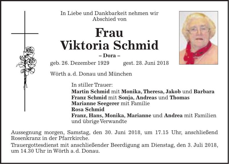 Traueranzeige Viktoria Schmid