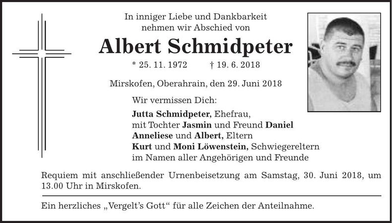 Traueranzeige Albert Schmidpeter