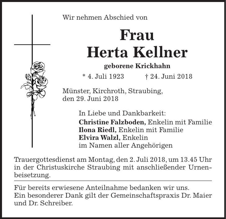 Traueranzeige Herta Kellner
