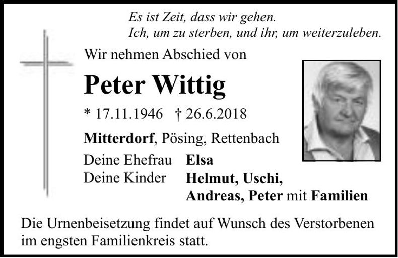 Traueranzeige Peter Wittig