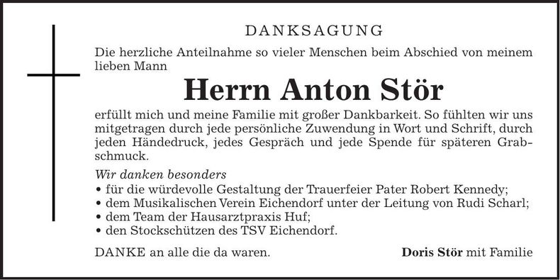 Traueranzeige Anton Stör