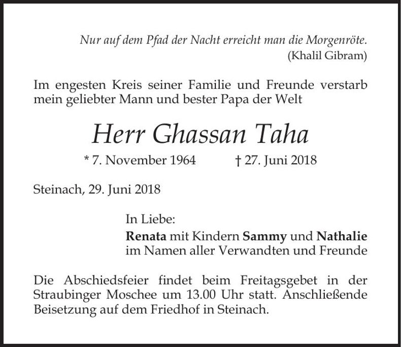 Traueranzeige Ghassan Taha