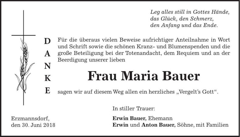 Traueranzeige Maria Bauer