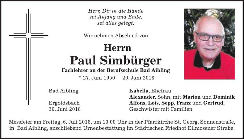 Traueranzeige Paul Simbürger