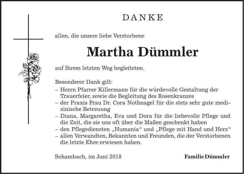 Traueranzeige Martha Dümmler