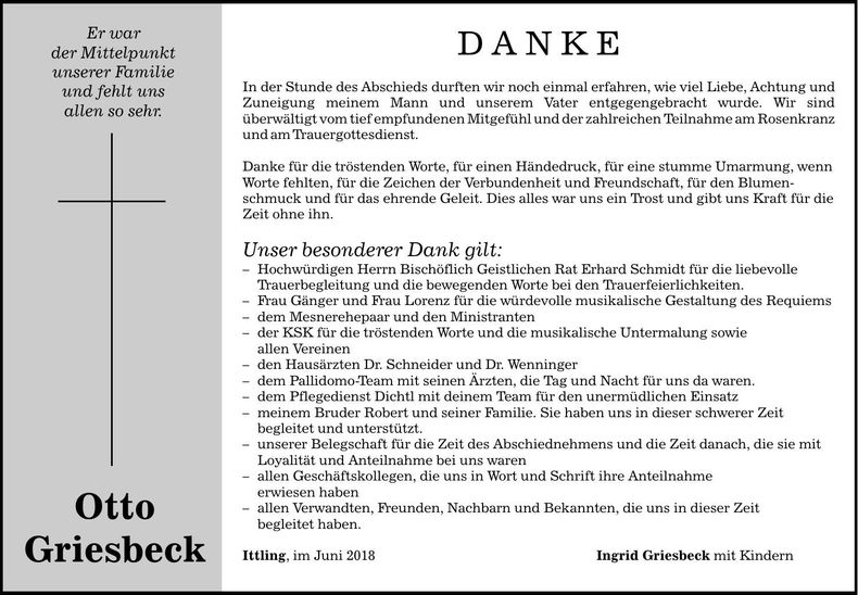 Traueranzeige Otto Griesbeck
