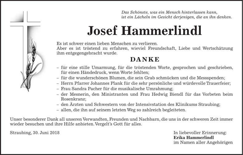 Traueranzeige Josef Hammerlindl
