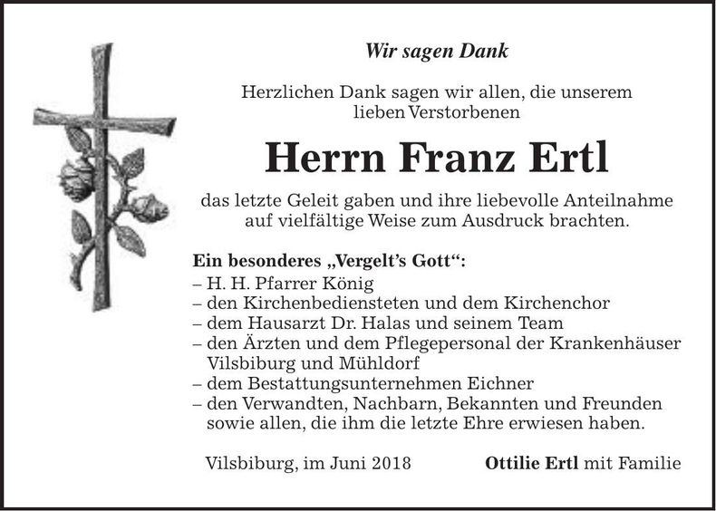 Traueranzeige Franz Ertl