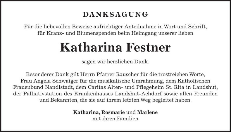 Traueranzeige Katharina Festner