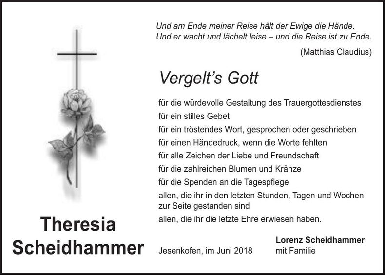 Traueranzeige Theresia Scheidhammer