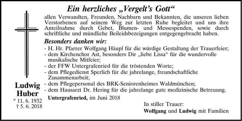 Traueranzeige Ludwig Huber