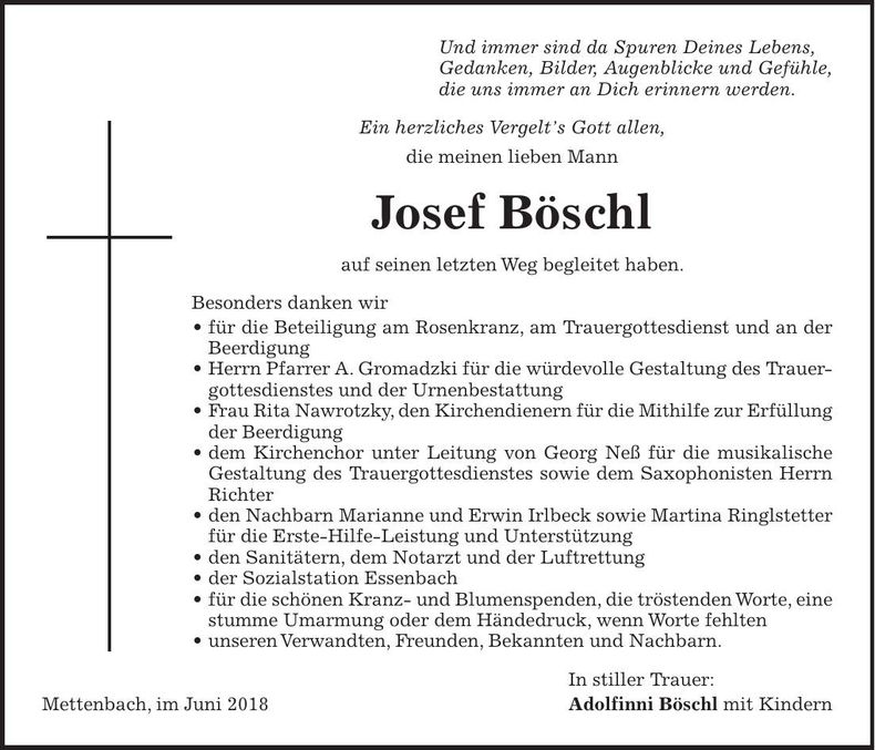 Traueranzeige Josef Böschl