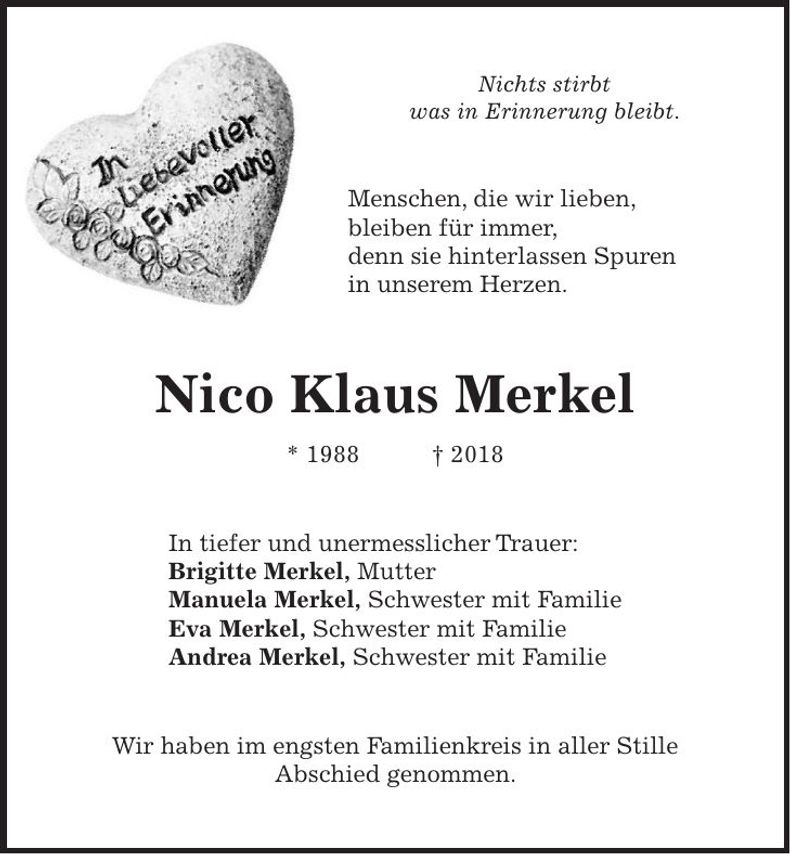 Traueranzeige Nico Klaus Merkel