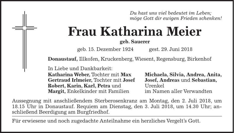 Traueranzeige Katharina Meier