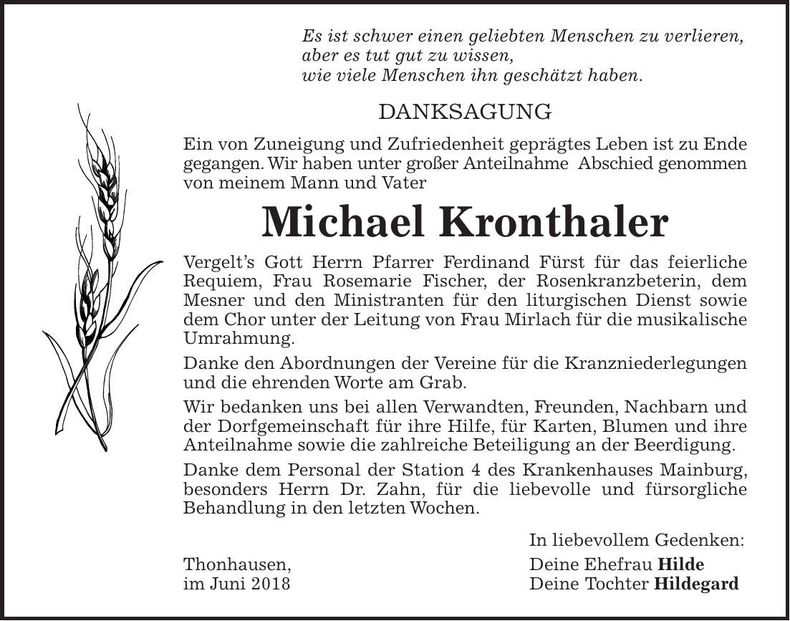 Traueranzeige Michael Kronthaler