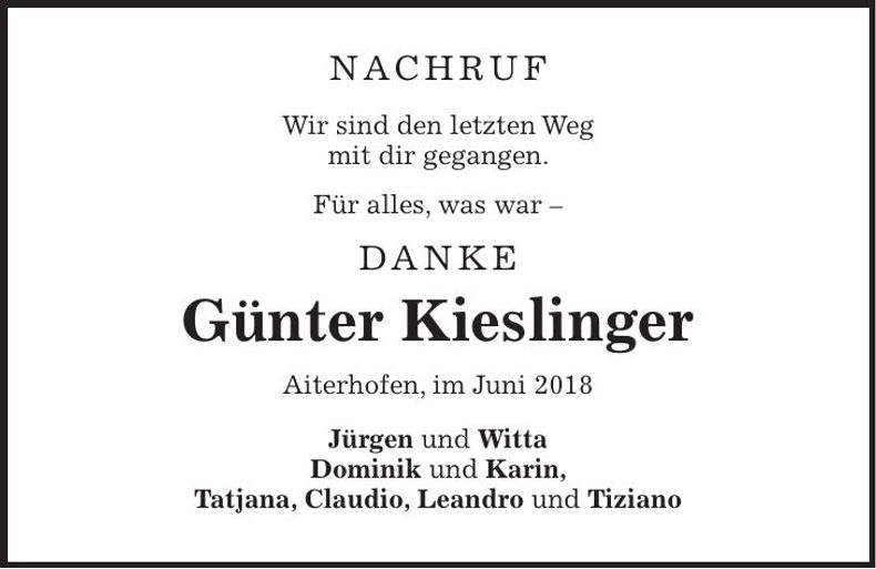 Traueranzeige Günter Kieslinger
