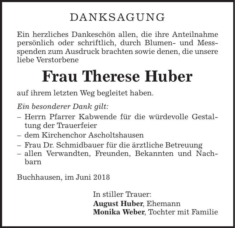 Traueranzeige Therese Huber