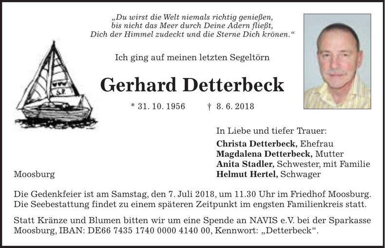 Traueranzeige Gerhard Detterbeck