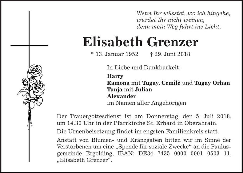 Traueranzeige Elisabeth Grenzer