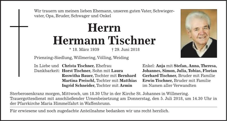 Traueranzeige Hermann Tischner