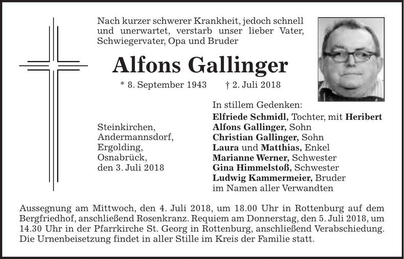 Traueranzeige Alfons Gallinger