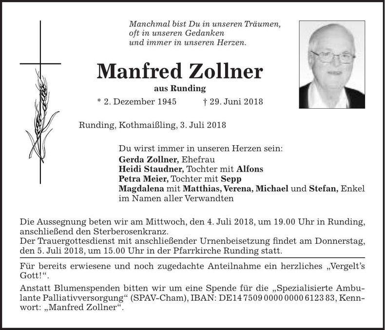 Traueranzeige Manfred Zollner