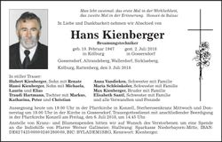 Traueranzeige Hans Kienberger