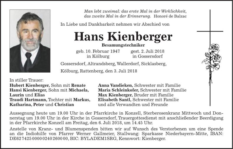 Traueranzeige Hans Kienberger