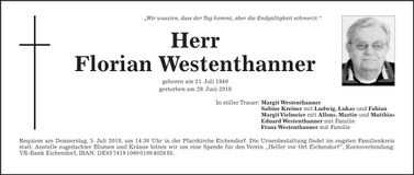 Traueranzeige Florian Westenthanner