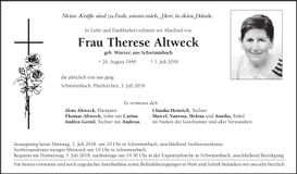 Traueranzeige Therese Altweck