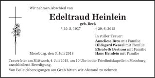 Traueranzeige Edeltraud Heinlein