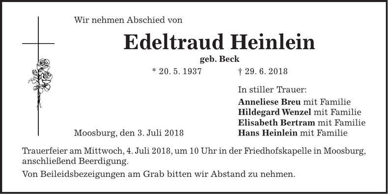 Traueranzeige Edeltraud Heinlein