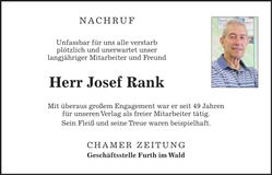 Traueranzeige Josef Rank