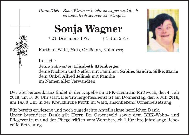 Traueranzeige Sonja Wagner