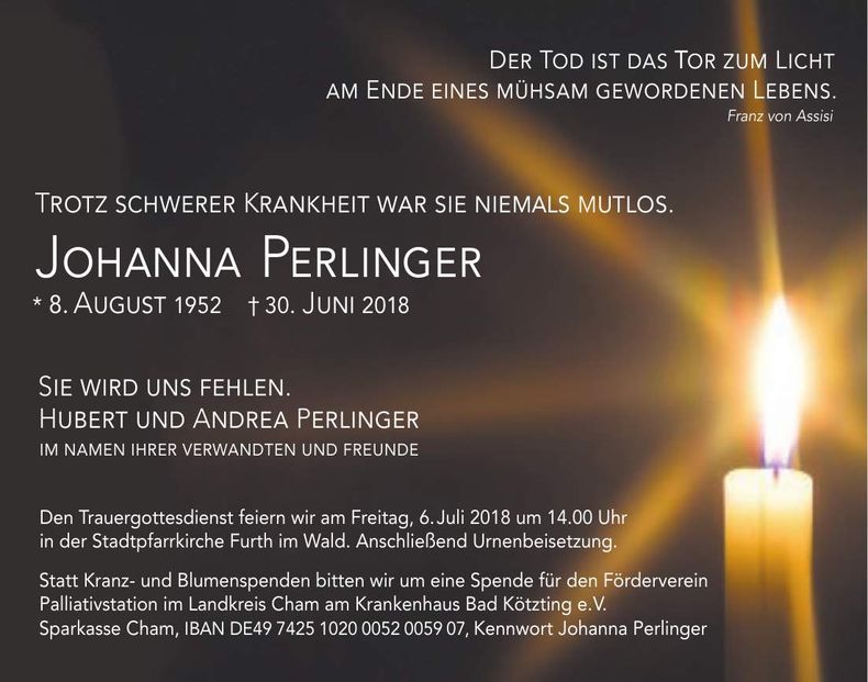 Traueranzeige Johanna Perlinger