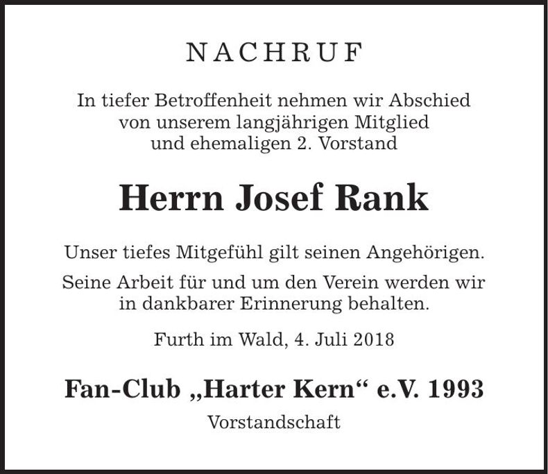 Traueranzeige Josef Rank