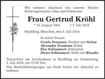 Traueranzeige Gertrud Kröhl